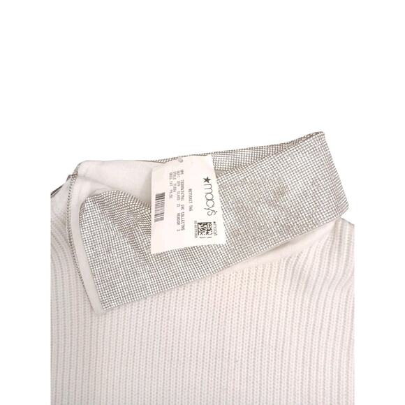 New Inc International Concepts SHIMMER Sweater L WHITE Shiny Silver COLLAR $100 - Picture 12 of 16